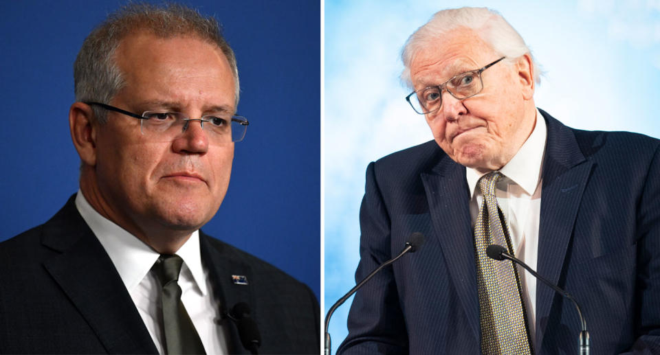 Scott Morrison and Sir David Attenborough after British broadcaster takes aim at Australian prime minister.