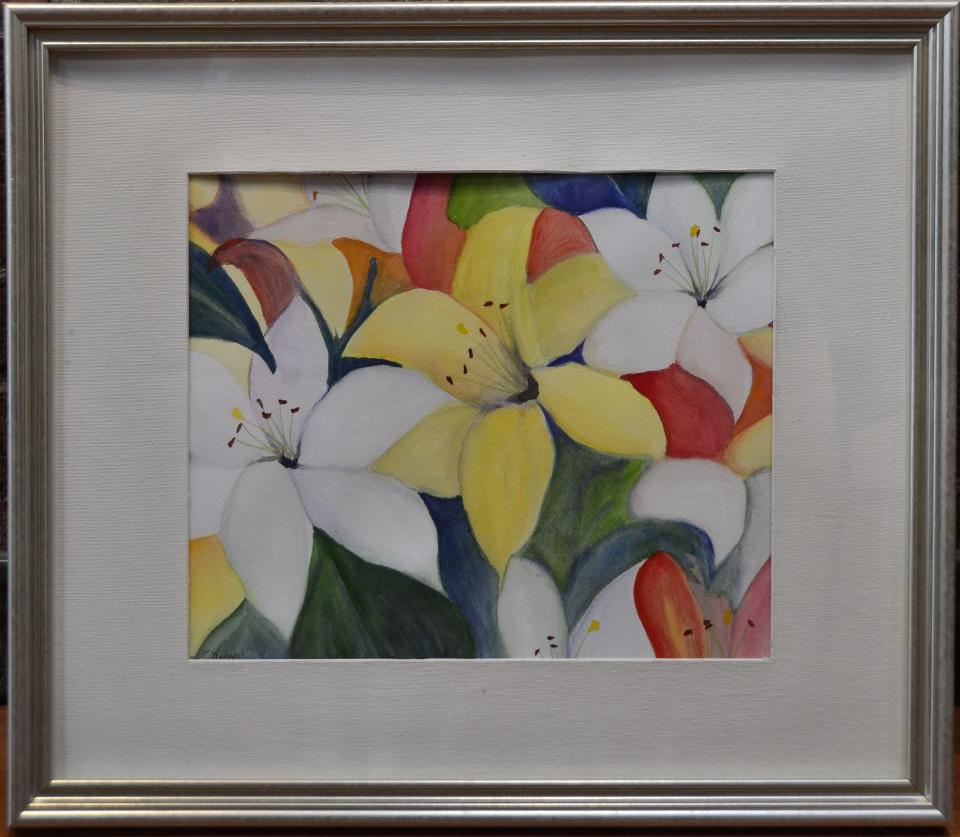 “Lilies” by Lynn Wenger. Watercolor.
