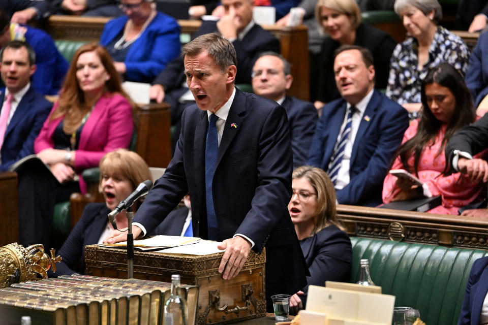 British Chancellor of the Exchequer Jeremy Hunt speaks at the House of Commons, in London, Britain, October 17, 2022. UK Parliament/Jessica Taylor/Handout via REUTERS THIS IMAGE HAS BEEN SUPPLIED BY A THIRD PARTY. MANDATORY CREDIT. IMAGE MUST NOT BE ALTERED.