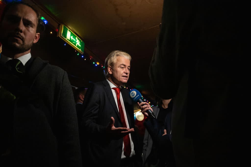  Geert Wilders, leader of the Dutch Freedom Party (PVV), speaks at an election night party in The Hague, Netherlands. 
