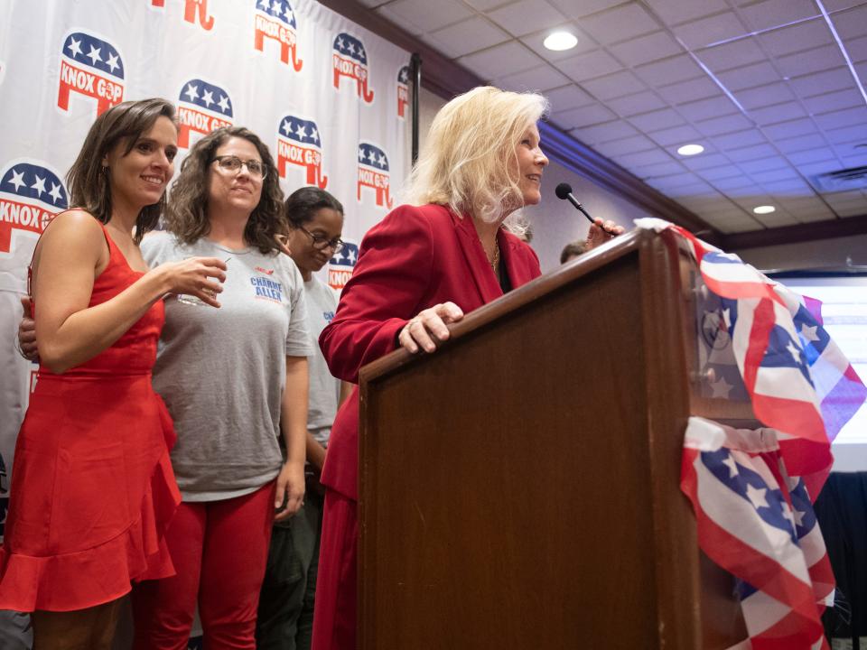 District Attorney Charme Allen thanks her supporters at the GOP election party in Knoxville, Tenn on Thursday, August 4, 2022. 