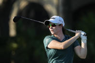 Leona Maguire, of Ireland, watches her second shot from the 17th fairway during the third round of the LPGA CME Group Tour Championship golf tournament, Saturday, Nov. 19, 2022, at the Tiburón Golf Club in Naples, Fla. (AP Photo/Lynne Sladky)