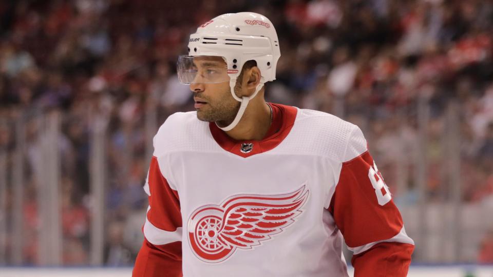 Detroit Red Wings' Trevor Daley (83) is seen during the first period of an NHL hockey game against the Florida Panthers, Saturday, Dec. 28, 2019, in Sunrise, Fla. (AP Photo/Luis M. Alvarez)