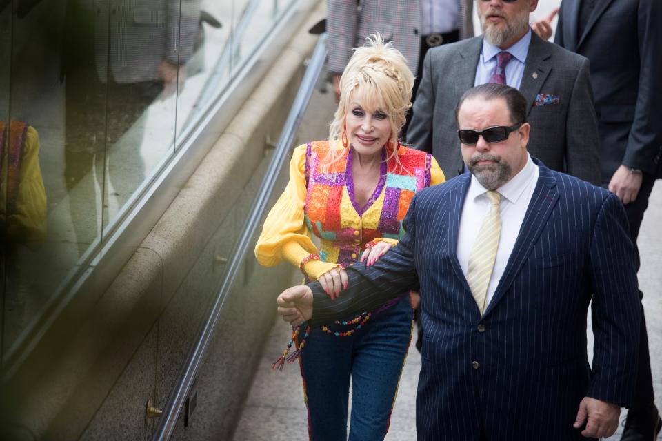 Dolly Parton arrives at the Wilmington Public Library for the Delaware for Imagination Library Celebration Thursday, May 5, 2022. 