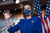 Speaker of the House Nancy Pelosi, D-Calif. speaks during a news conference on Capitol Hill, in Washington, Thursday, Oct. 22, 2020. (AP Photo/Jose Luis Magana)