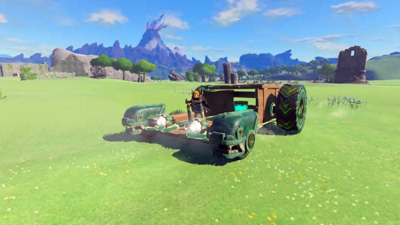 Link used one of his many new abilities to construct a drivable car in Tears of the Kingdom.