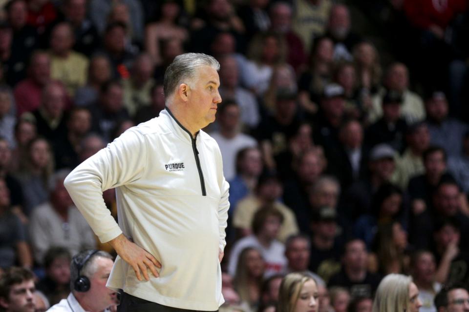 Purdue head coach Matt Painter during the first half of an NCAA men's basketball game, Saturday, March 5, 2022 at Mackey Arena in West Lafayette.