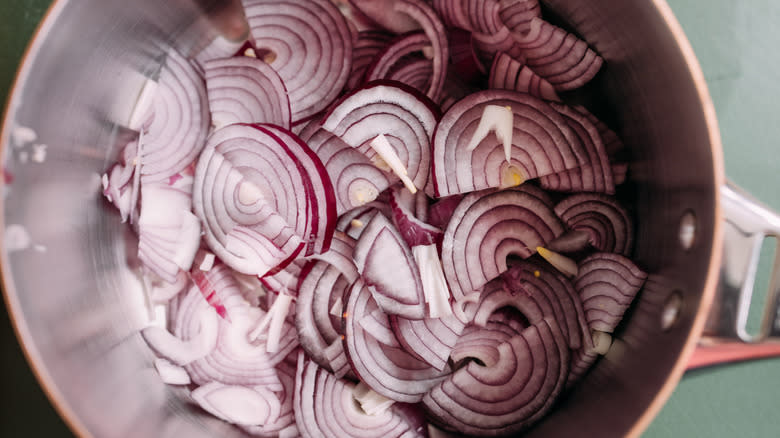 frying red onions 