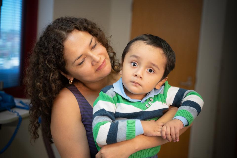 Gael Jesus Pino Alva, 2, and his mother, Giannina Alva. Gael was treated with a new therapy designed to fight X-linked severe combined immunodeficiency (SCID-X1), a genetic condition known as "bubble boy" disease, at St. Jude Children's Research Hospital.