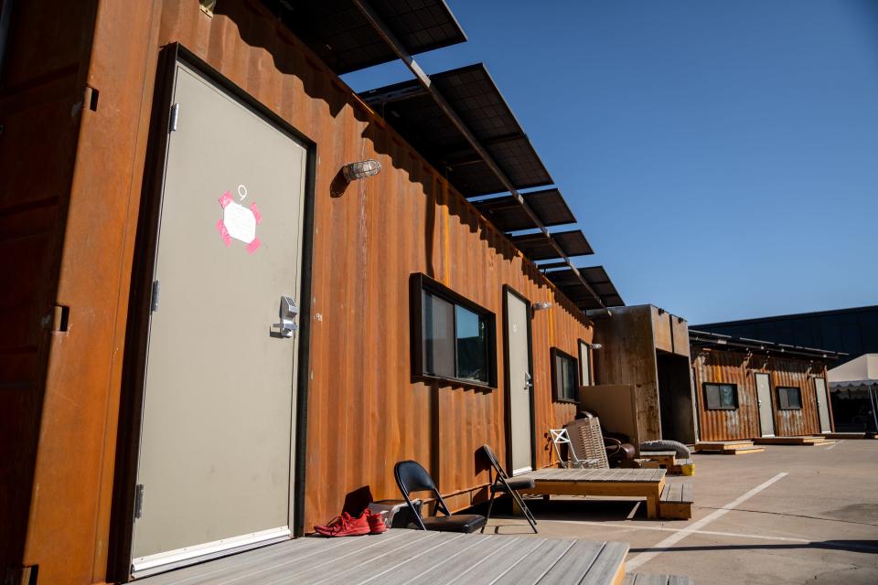 A view of X-Wing shipping container home units at The Society of Saint Vincent de Paul's Washington Street Shelter in Phoenix on Nov. 9, 2023.