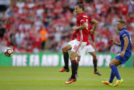 Football Soccer Britain - Leicester City v Manchester United - FA Community Shield - Wembley Stadium - 7/8/16 Manchester United's Zlatan Ibrahimovic in action Action Images via Reuters / Andrew Couldridge Livepic EDITORIAL USE ONLY. No use with unauthorized audio, video, data, fixture lists, club/league logos or "live" services. Online in-match use limited to 45 images, no video emulation. No use in betting, games or single club/league/player publications. Please contact your account representative for further details.