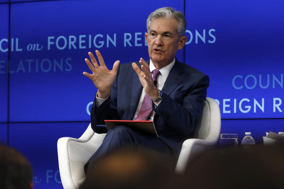 Federal Reserve Chair Jerome Powell speaks on the economy outlook and monetary policy review at the Council on Foreign Relations, in New York, Tuesday, June 25, 2019. (AP Photo/Richard Drew)