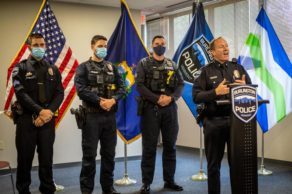 This fall, Acting Police Chief Jon Murad swore in the department’s
newest police officer. (Hannah Rappleye / NBC News)