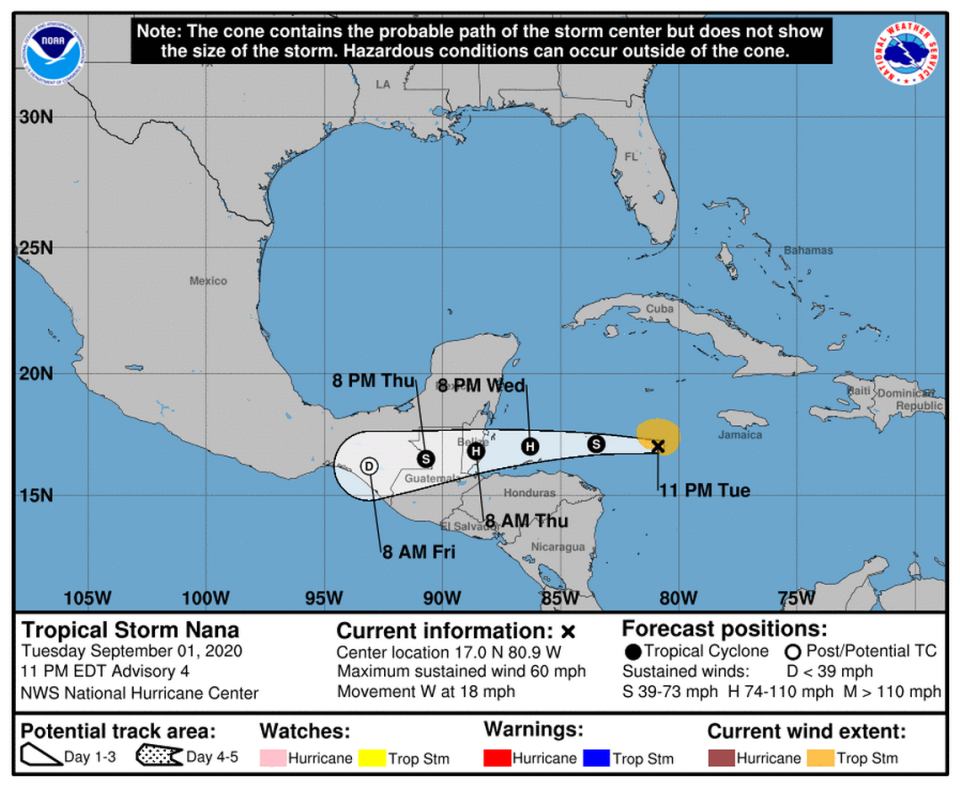 Tropical Storm Nana could become a hurricane by Thursday morning.