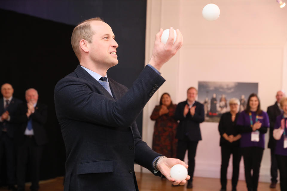 The Duke of Cambridge juggling during a special event at the Tribeton restaurant in Galway to look ahead to the city hosting the European Capital of Culture in 2020.