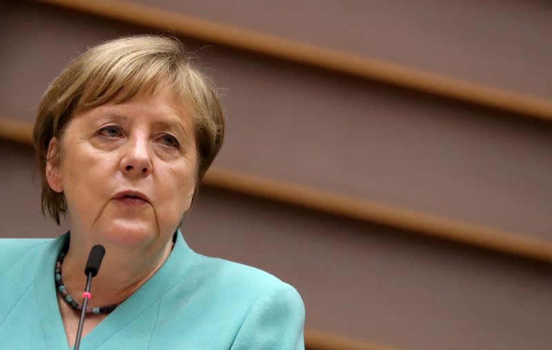 German Chancellor Angela Merkel attends a plenary session at the European Parliament in Brussels