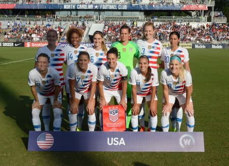 Oct 7, 2018; Cary, NC, USA; The starting eleven for the United States pose for a photo prior to a 2018 CONCACAF Women's Championship soccer match against Panama at Sahlen's Stadium. Rob Kinnan-USA TODAY Sports