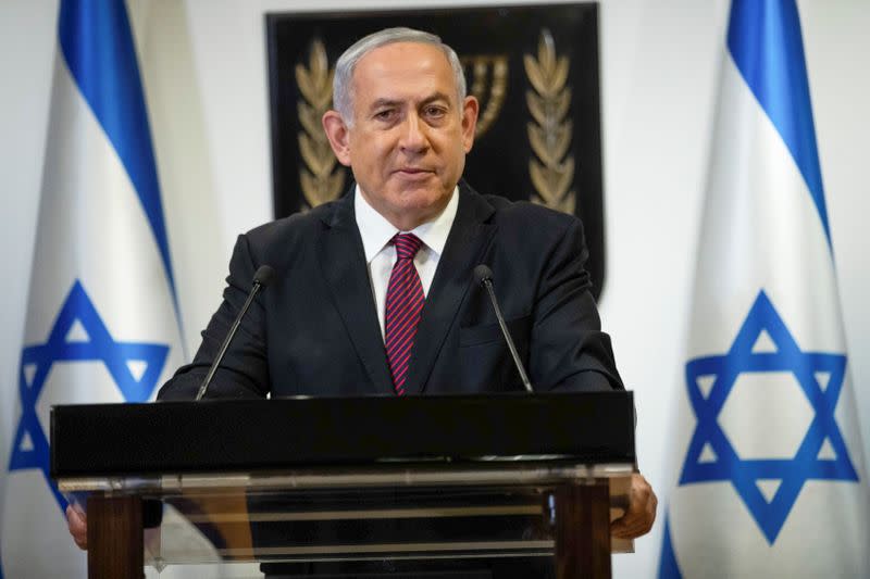 Israeli Prime Minister Benjamin Netanyahu delivers a statement at the Knesset (Israel's parliament) in Jerusalem