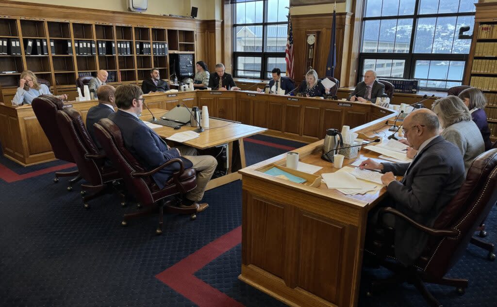 Members of the Alaska House Finance Committee discuss their first-draft budget on Tuesday, March 12, 2024. (Photo by James Brooks/Alaska Beacon)