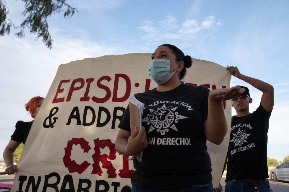 Hilda Villegas of Familias Unidas por la Educación speaks on the inequality and poor-quality education she sees at schools like Bowie High School, which serves students in the mostly low-income neighborhood of Barrio Chamizal in El Paso, Texas.