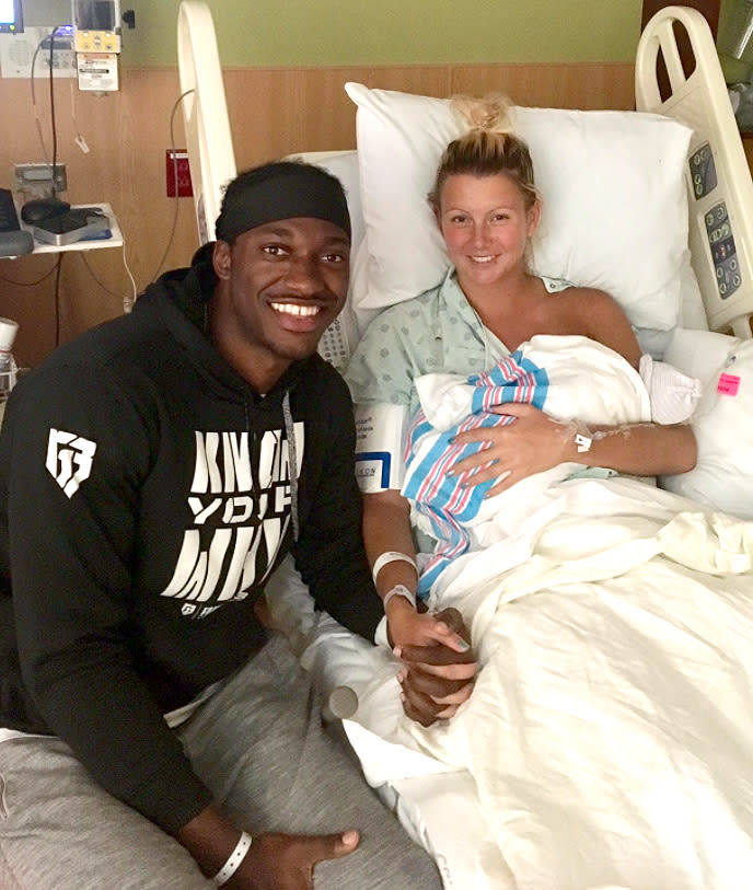 <p>NFL star Robert Griffin III <span>kicked off July with a special arrival</span>: a baby girl! The pro quarterback and his fiancée, Grete Šadeiko, welcomed their first child together – Gloria Griffin – on July 2, he <span>announced on Instagram</span>. Griffin praised Šadeiko on social media, writing to his newborn, "Your mommy is incredible! The way she pushed through delivering you into the world was the stuff of legend. Very simply put, Your mom is a certified baller!!!"</p>