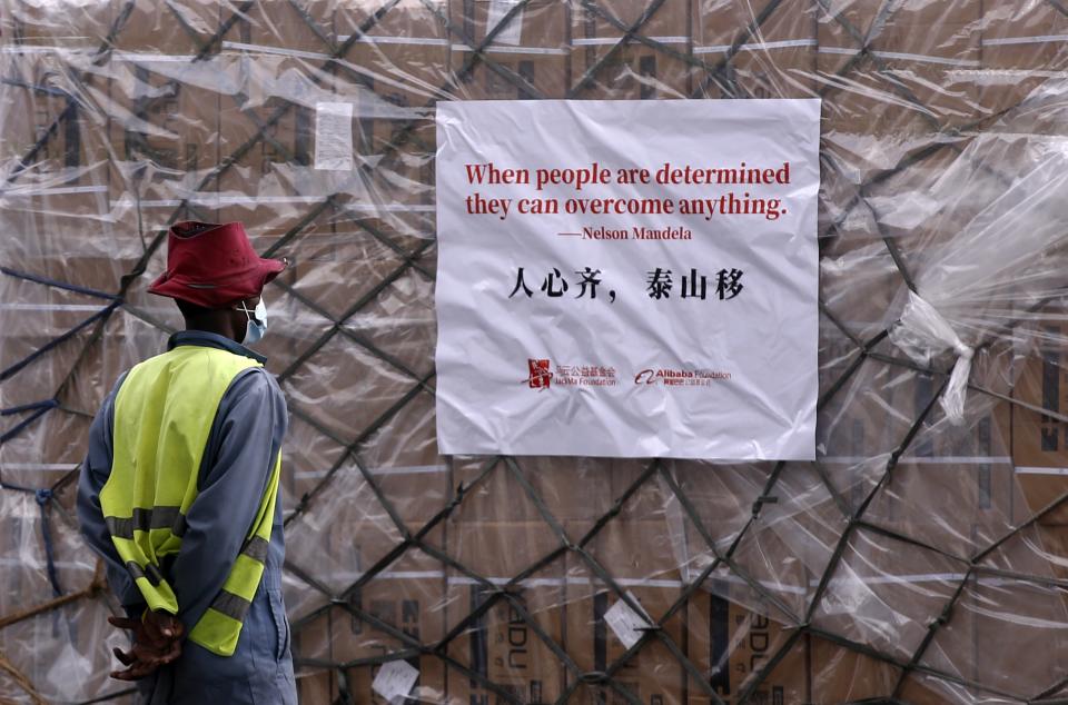 ADDIS ABABA, ETHIOPIA - APRIL 27: Jack Ma, the richest man in China donate medical supplies to Africa for 3rd time to combat the spread of coronavirus (COVID-19) in Africa at Bole International Airport in Addis Ababa, Ethiopia on April 27, 2020. (Photo by Minasse Wondimu Hailu/Anadolu Agency via Getty Images)