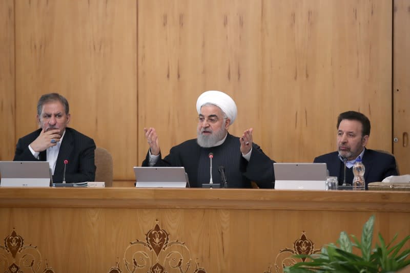 Iranian President Hassan Rouhani speaks during the cabinet meeting in Tehran
