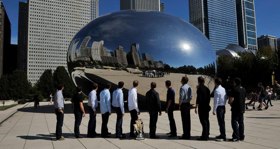 nascar drivers look at the bean in chicago