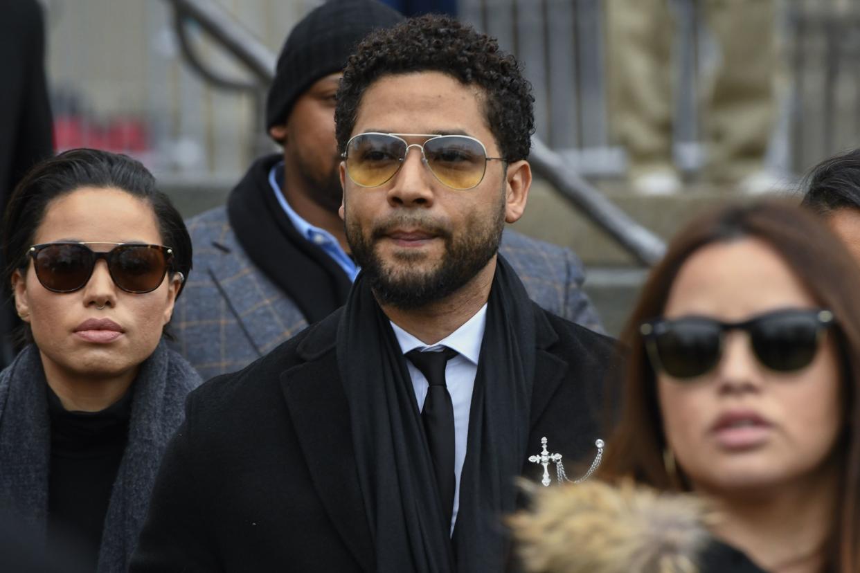 In this Feb. 24, 2020 file photo, former "Empire" actor Jussie Smollett leaves the Leighton Criminal Courthouse in Chicago.