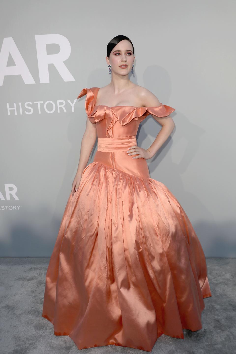 Rachel Brosnahan attends the 2021 amfAR Gala 2021 on July 16 in Antibes, France. - Credit: KCS Presse / MEGA