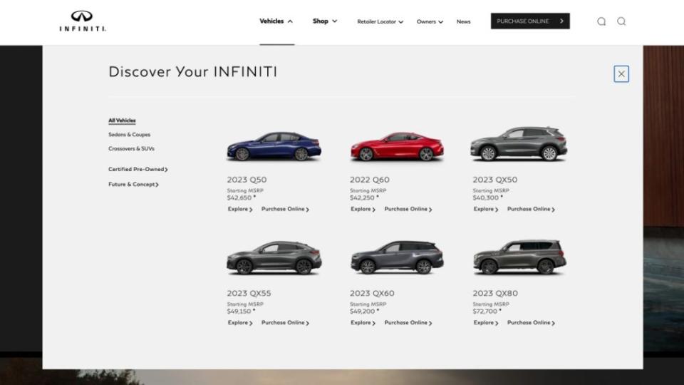 目前Infiniti車款選擇相當較少。(圖片來源/ Infiniti)