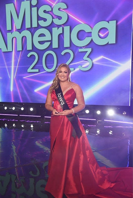 Miss Iowa Bailey Hodson of Berwick won the Social Impact Pitch Award during the preliminary round at the Miss America competition.