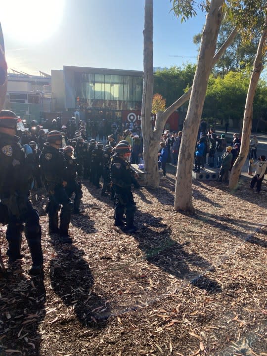 Officers could be seen in riot gear