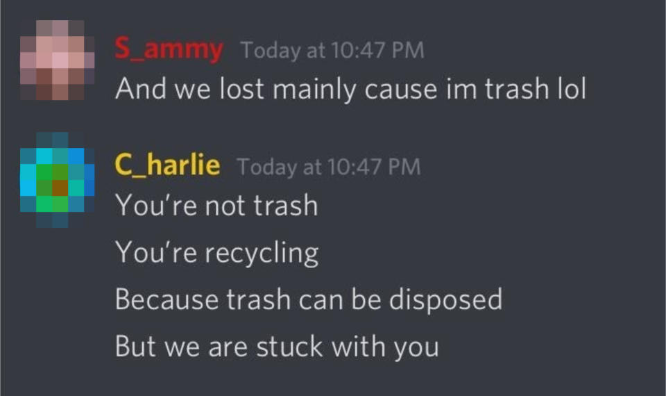 someone getting called not trash but recycling because trash can be disposed but we are stuck with you