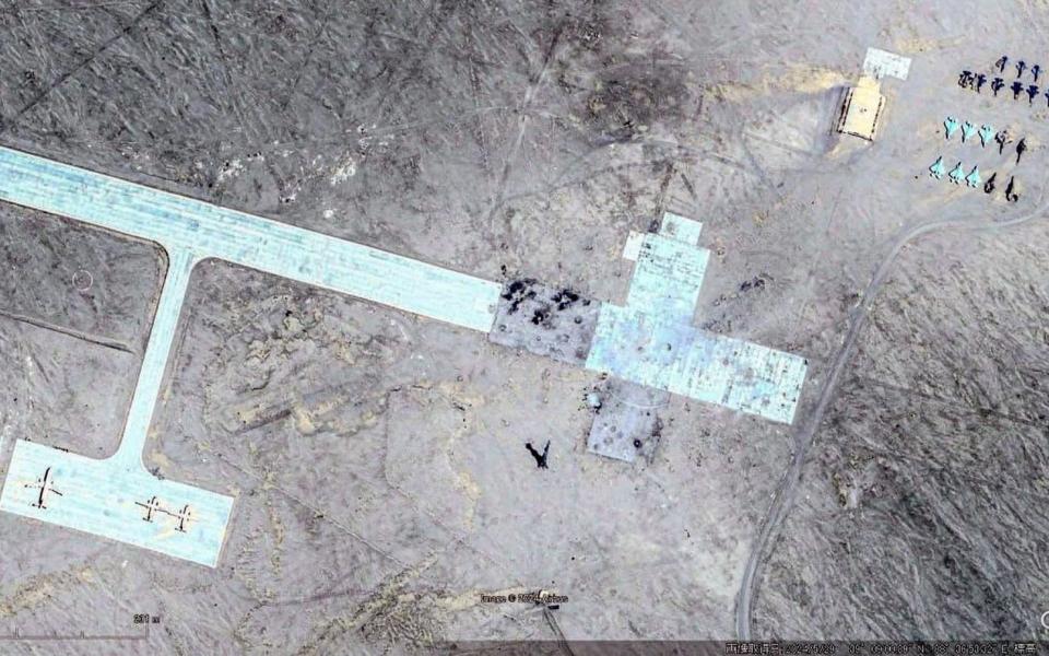 Scorch marks from the satellite images suggest China has been practising striking the US jets