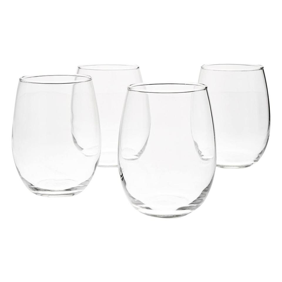 2) AmazonBasics Stemless Wine Glasses (Set of 4), 15 oz