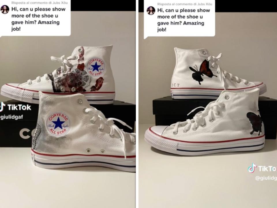 composite image of the shoes the fan custom painted