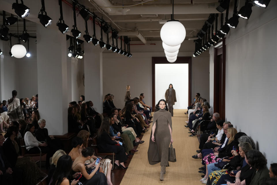 Models walk the runway during the Ralph Lauren Fall/Holiday 2024 presentation on Monday, April 29, 2024, in New York. (Photo by Charles Sykes/Invision/AP)