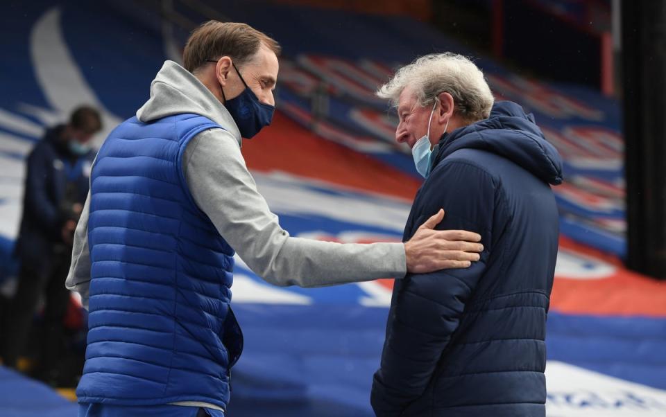 Chelsea manager Thomas Tuchel (left) and Crystal Palace manager Roy Hodgson before the Premier League match at Selhurst Par (PA)