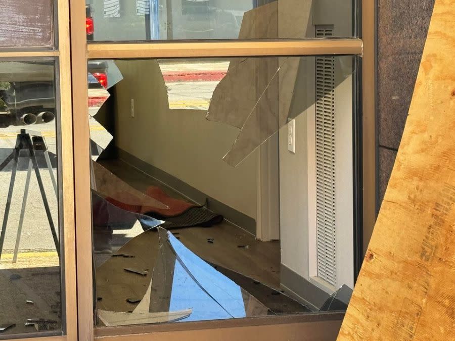A window at the First Lockhart National Bank got broken after a deer jumped through the glass. (Photo Courtesy: Michelle Harmon)