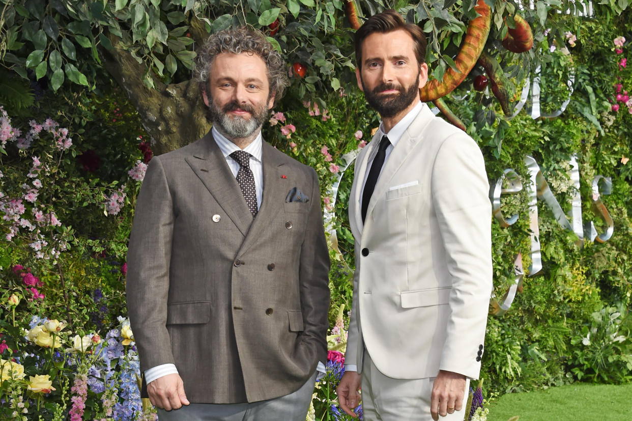 LONDON, ENGLAND - MAY 28:   Michael Sheen and David Tennant attend the World Premiere of new Amazon Original "Good Omens" at the Odeon Luxe Leicester Square on May 28, 2019 in London, England.  (Photo by David M. Benett/Dave Benett/WireImage)