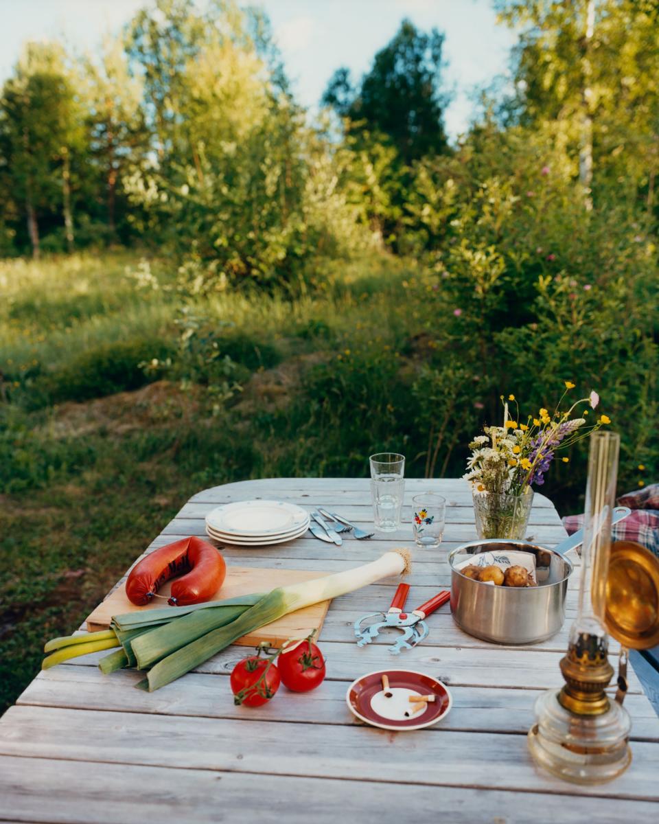 A still life photograph of traditional Swedish summer supper ingredients.