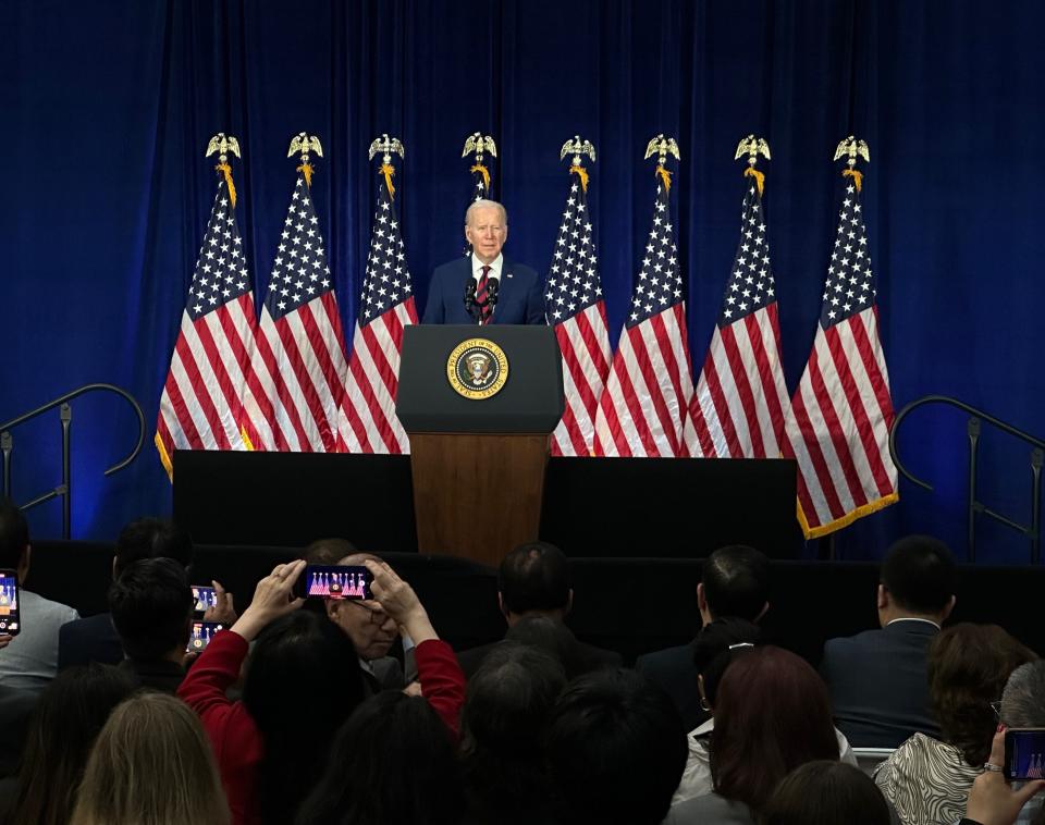 President Joe Biden speaks about gun control from Monterey Park, California where 11 people were shot to death in January.