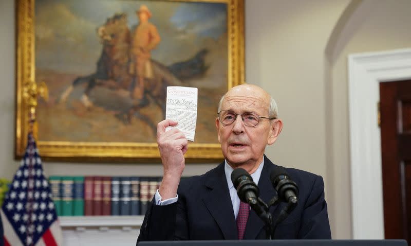 U.S. President Joe Biden and Supreme Court Justice Stephen Breyer discuss Breyer's pending retirement in Washington