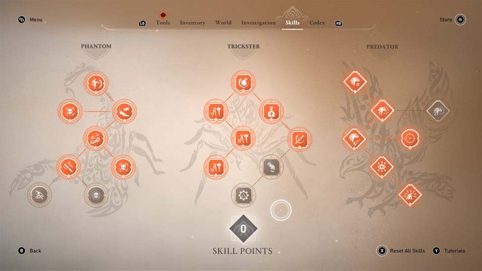 Assassin's Creed Mirage skill tree.