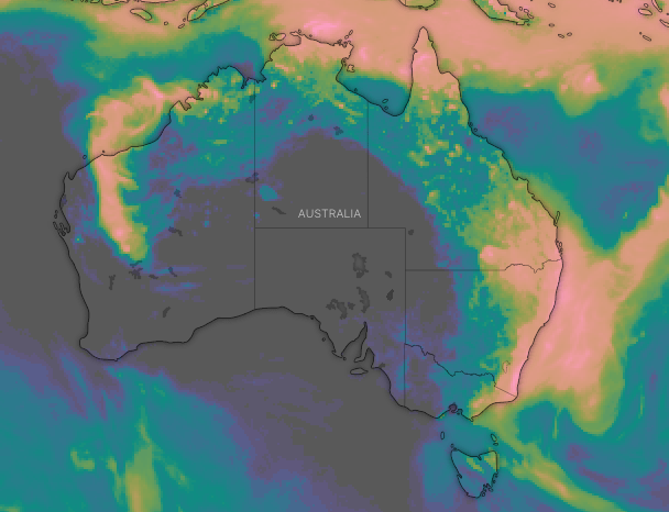 A map shows forecast rain for Australia over the next 10 days with more than a metre to fall along the coast. Source: Windy