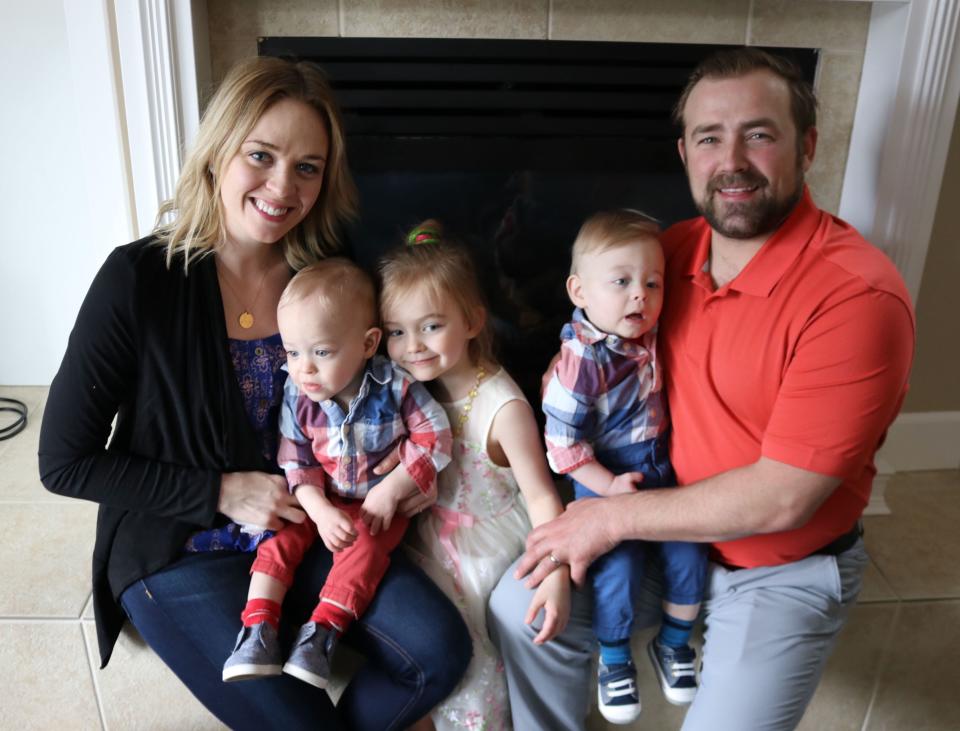 Savannah and Kyle O'Malley with their children, Poppy, 5, and Lex and Lochlan, 3. (Savannah O'Malley)