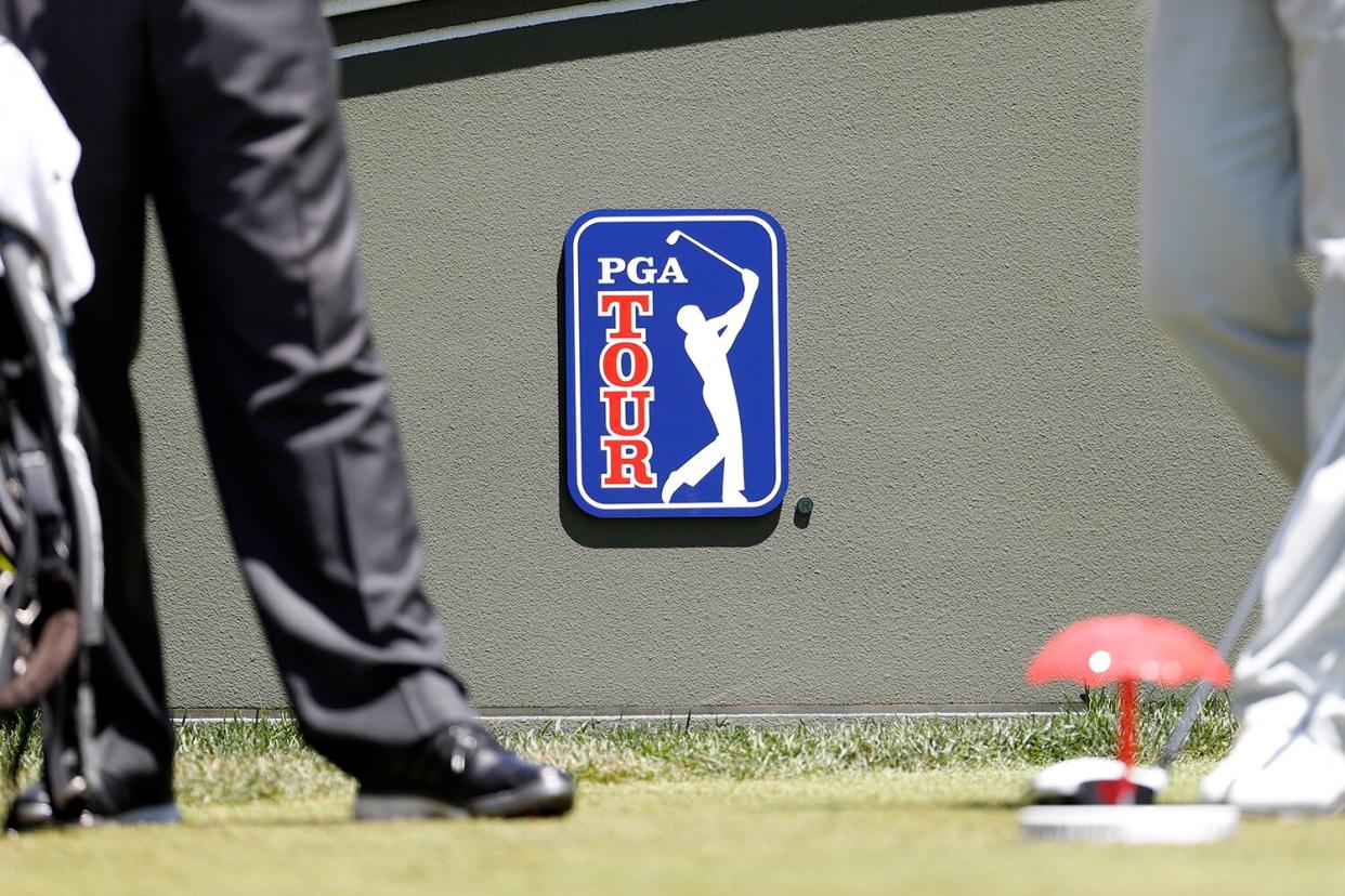 PGA Tour logo during the third round of the Travelers Championship on June 24, 2017, at TPC River Highlands in Cromwell, Connecticut.