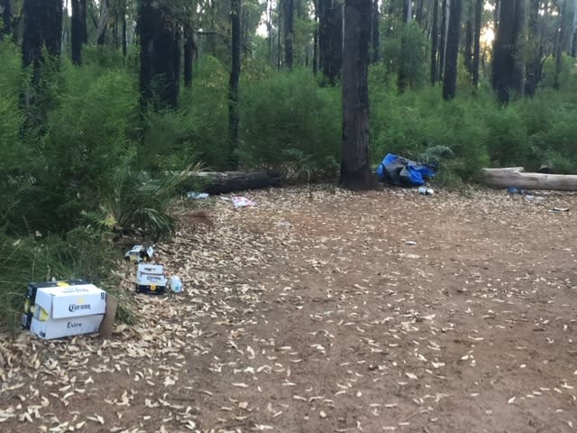 A photo shared by Lake Navarino Holiday Park in Western Australia of the rubbish left behind by the young campers.