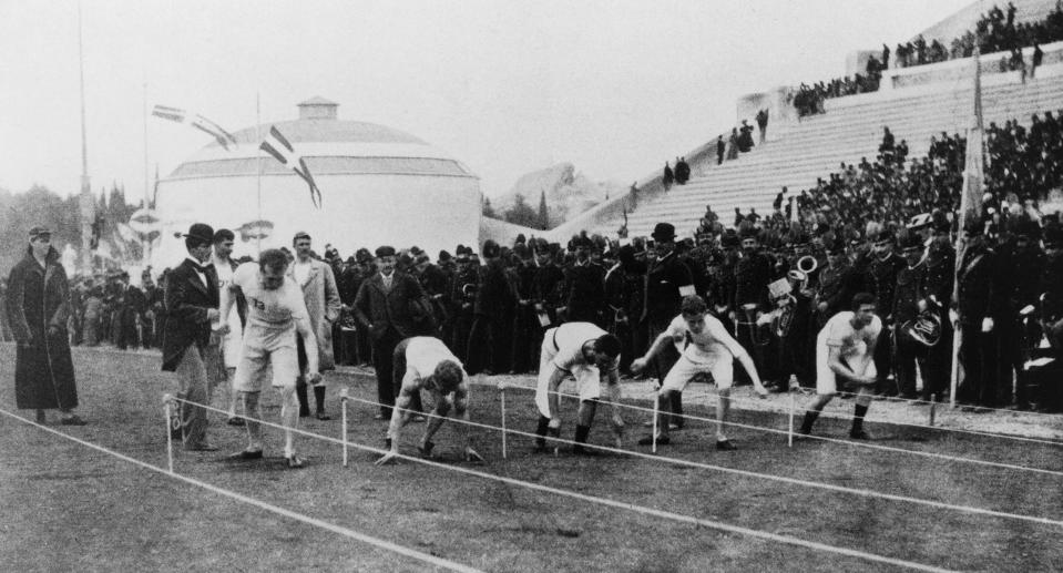 The start of the men's 100m sprint at the 1896 Olympics. (Getty Images)